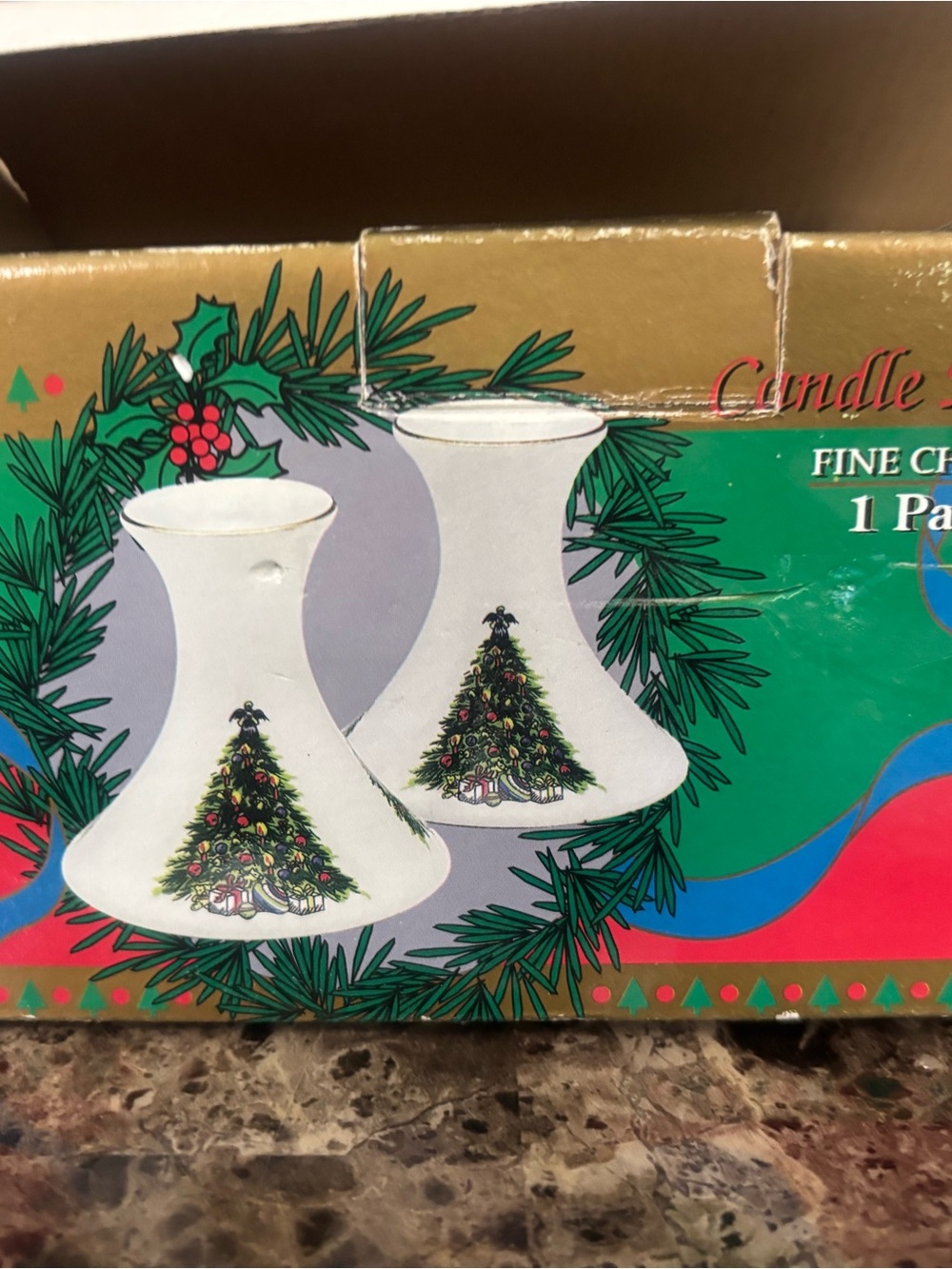 White Christmas Tree Candle Holder Pair - Unbranded